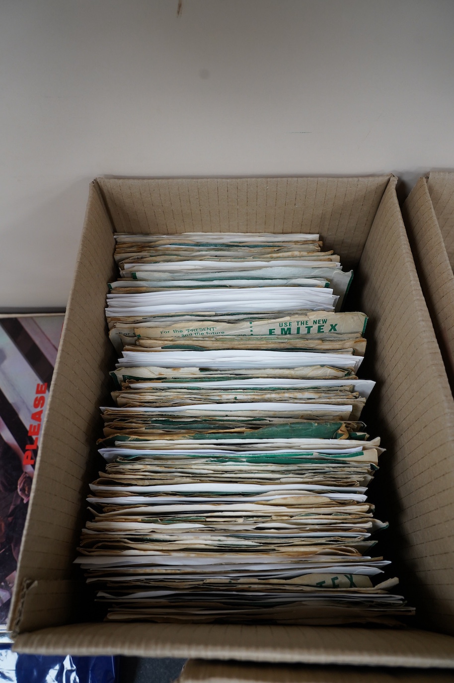 Three boxes of 7” singles on Parlophone and Pye labels, artists including; The Sweet, Orange Bicycle, the Beatles, Matt Monro, The Marcels, The Righteous Brothers, Chuck Berry, etc. Condition - fair